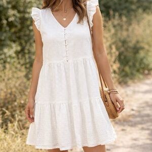 Joie Babydoll Flutter Sleeve Eyelet Dress Size S